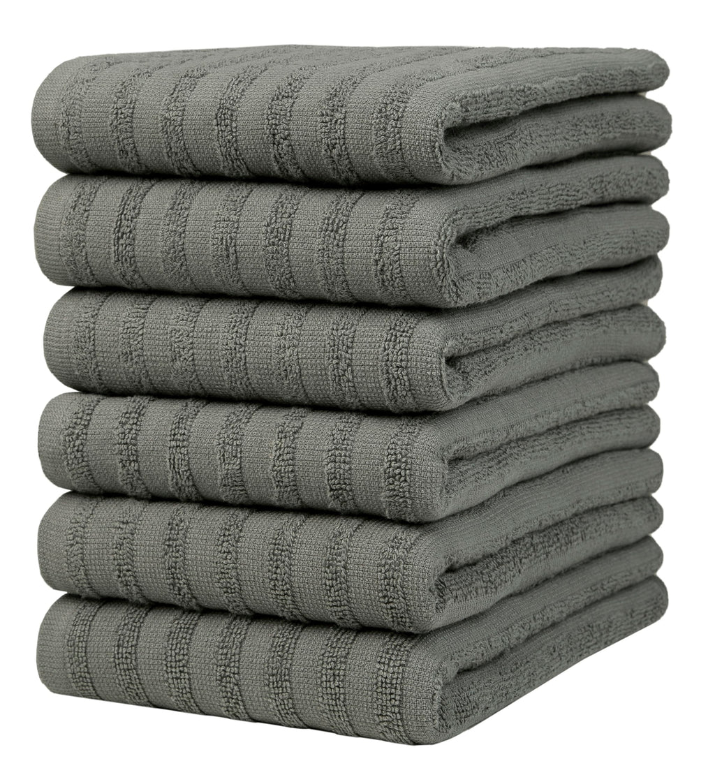 Premium Kitchen Towels (20”x 28”, 6 Pack) | Large Cotton Dish Towels | Flat & Terry Highly Absorbent Kitchen Linen Set with Hanging Loop | Gray