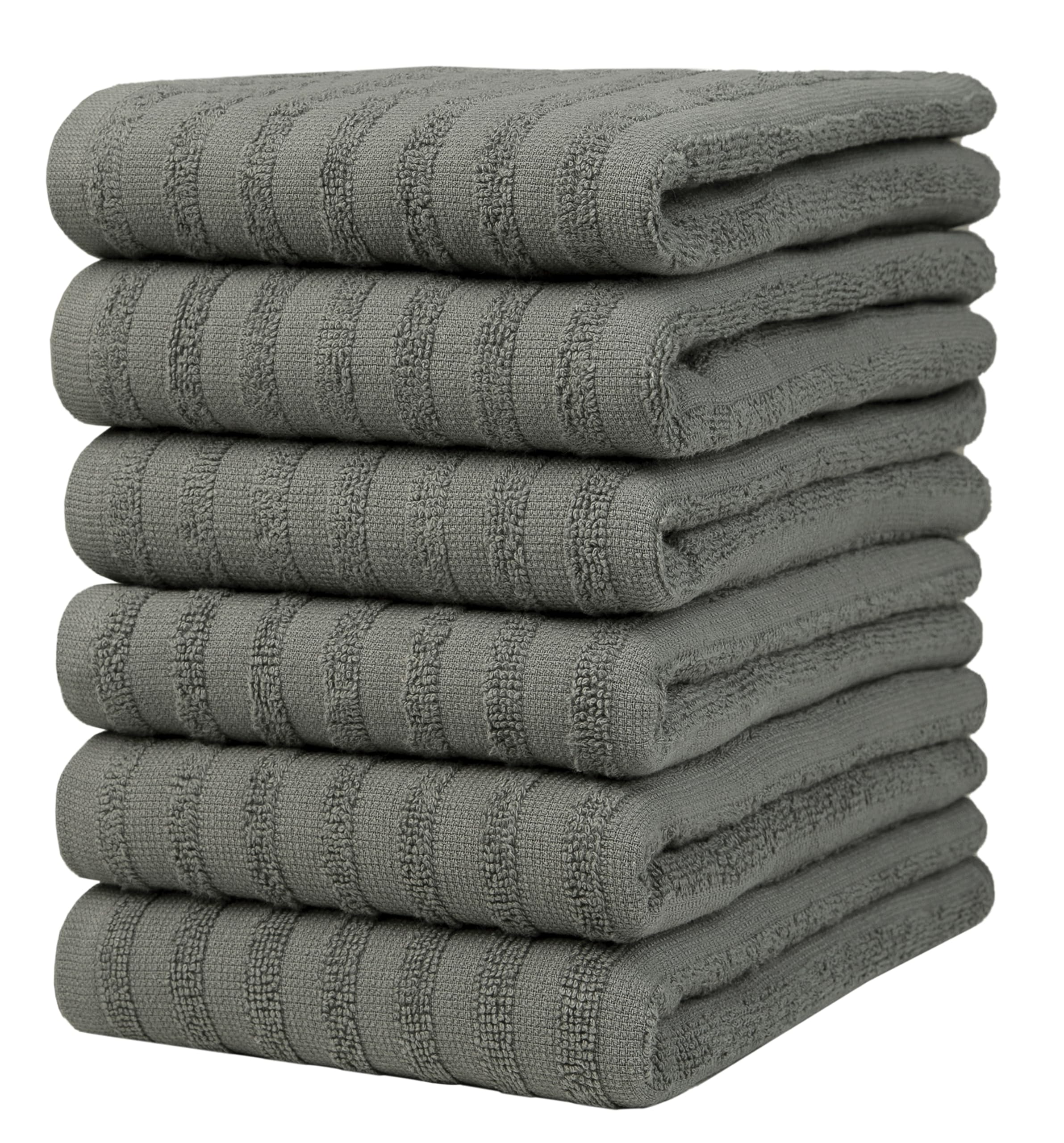 Premium Kitchen Towels (20”x 28”, 6 Pack) | Large Cotton Dish Towels | Flat & Terry Highly Absorbent Kitchen Linen Set with Hanging Loop | Gray