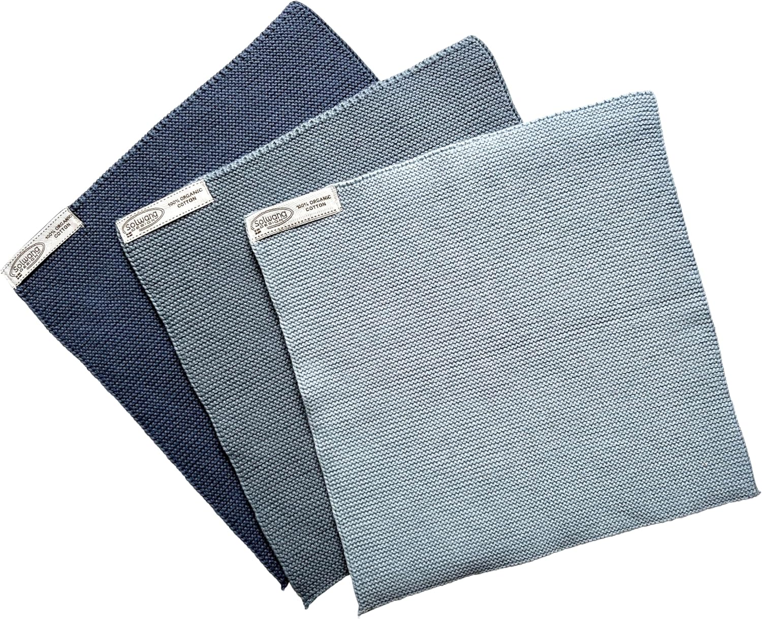 Solwang 3-Piece Danish Cotton Dishcloths in 100% Certified Organic Cotton Made in India (Rustic Blue Organic Combi)