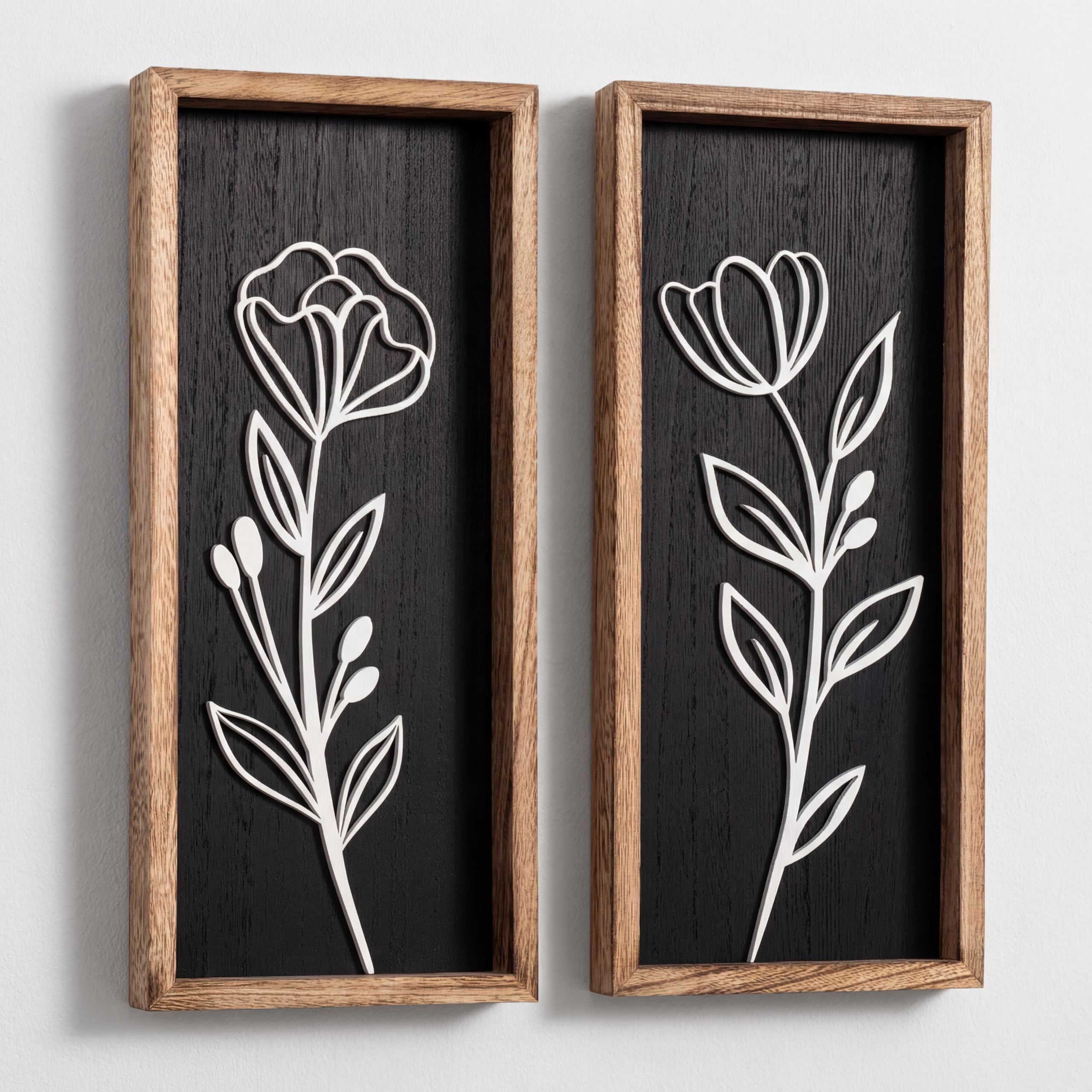 Set of 4 3D Wooden Floral Framed Wall Decor