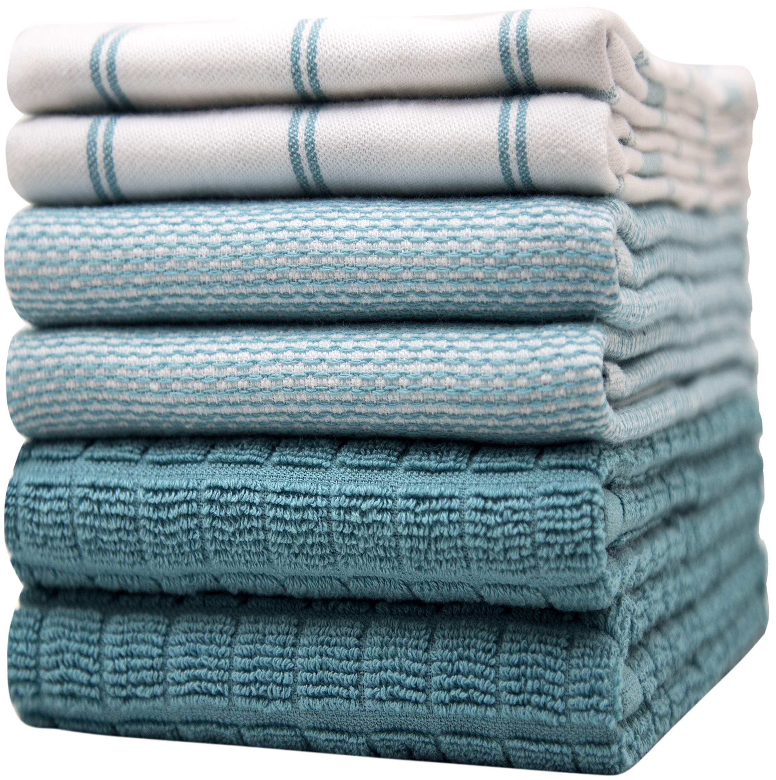Premium Kitchen Towels (20”x 28”, 6 Pack) | Large Cotton Dish Towels | Flat & Terry Highly Absorbent Kitchen Linen Set with Hanging Loop | Gray