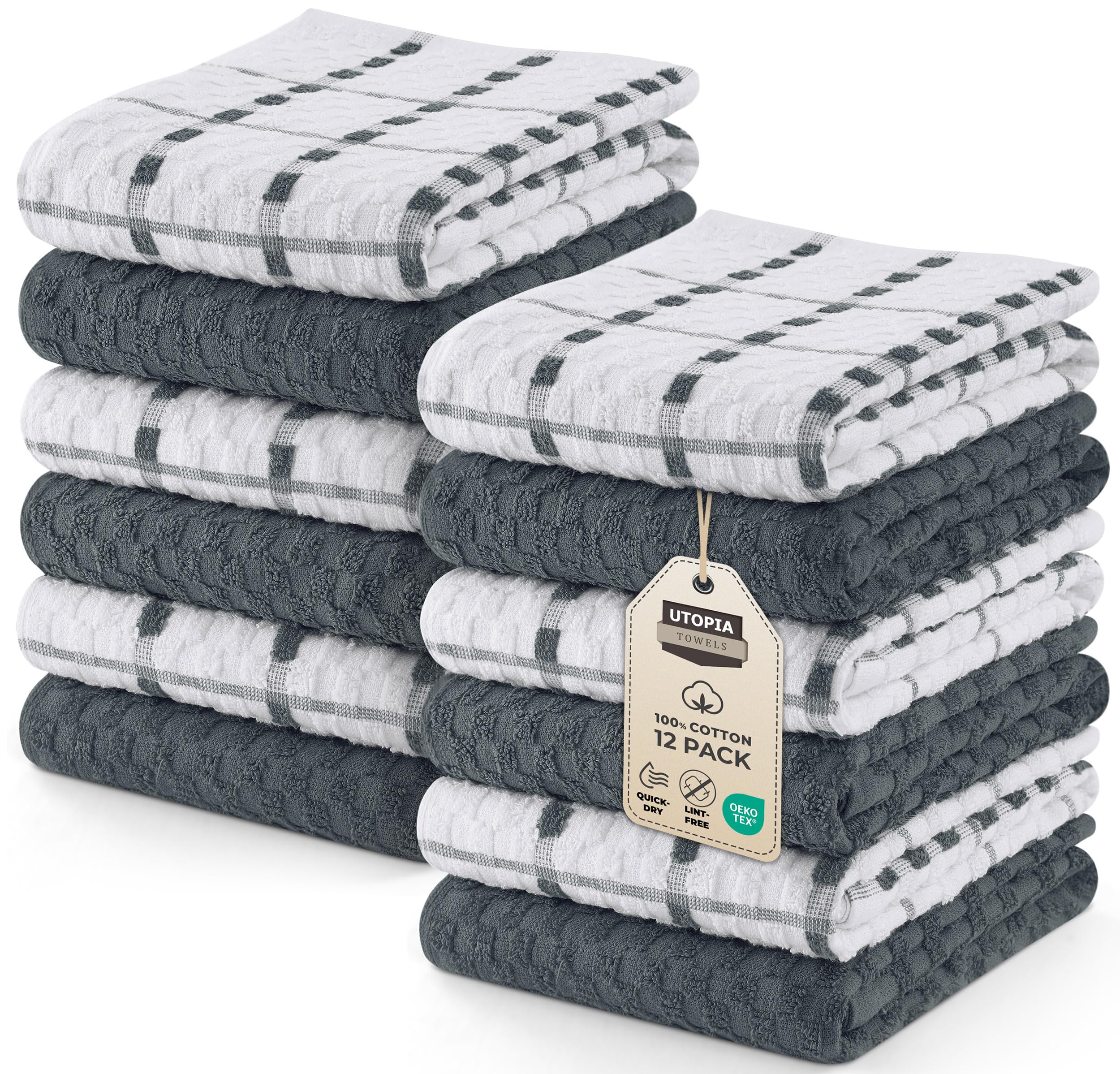 Utopia Towels - Kitchen Towels 12 Pack, 15 x 25 Inches, 100% Ring Spun Cotton Super Soft and Absorbent Linen Dish, Tea and Bar Towels Set, Navy