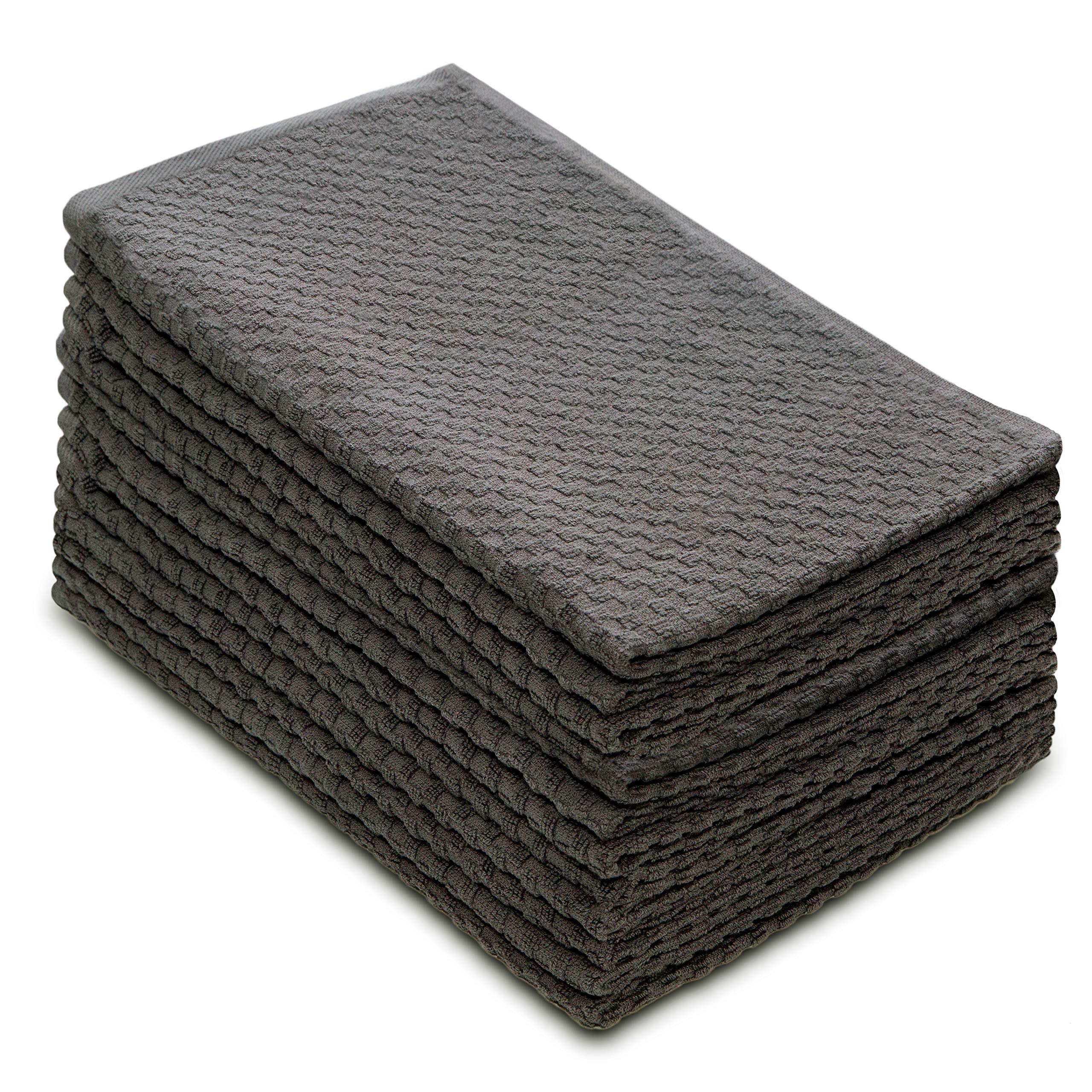 COTTON CRAFT Euro Café Set of 12 Waffle Weave Pure Cotton Super Absorbent Multipurpose Kitchen Towels, Dishcloths, Tea Towels White