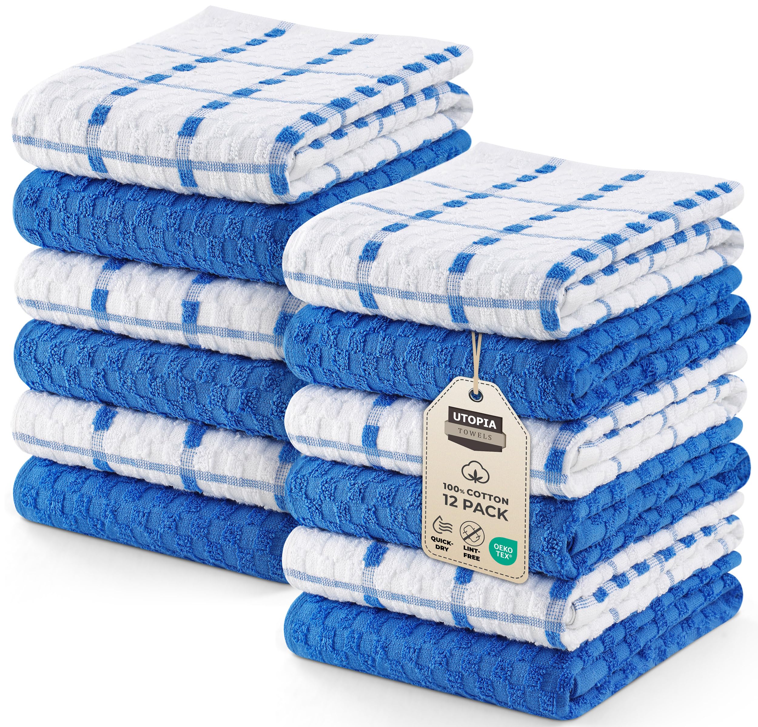Utopia Towels - Kitchen Towels 12 Pack, 15 x 25 Inches, 100% Ring Spun Cotton Super Soft and Absorbent Linen Dish, Tea and Bar Towels Set, Navy