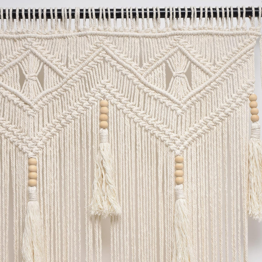 Boho Curtains for Bedroom Macrame for Windows Living Room Boho Decor Large Macrame Wall Hanging Beaded Curtain for Doorway Closet Curtains Wedding Backdrop, 1 Panel 52''W x 72''L