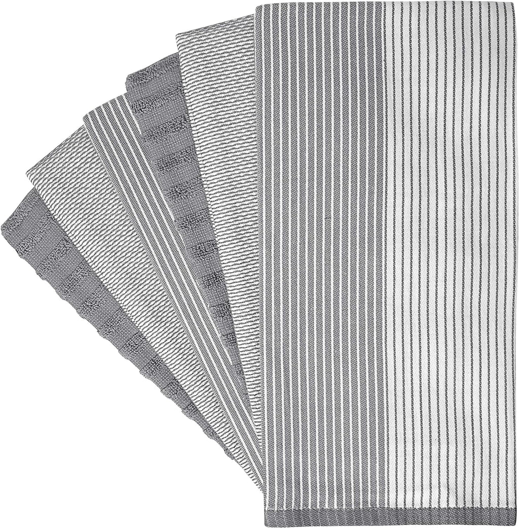 Premium Kitchen Towels (20”x 28”, 6 Pack) | Large Cotton Dish Towels | Flat & Terry Highly Absorbent Kitchen Linen Set with Hanging Loop | Gray